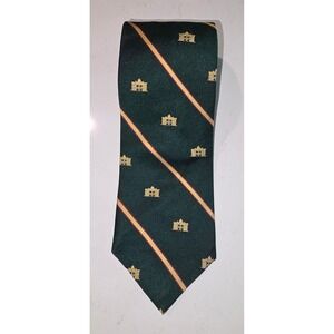 Monmouth Park Racetrack Souvenir Tie Green Red Gold Stripe Crest Equestrian Mens